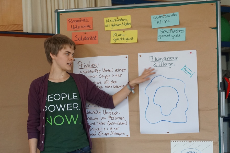 Person hält Präsentation über soziale Themen.