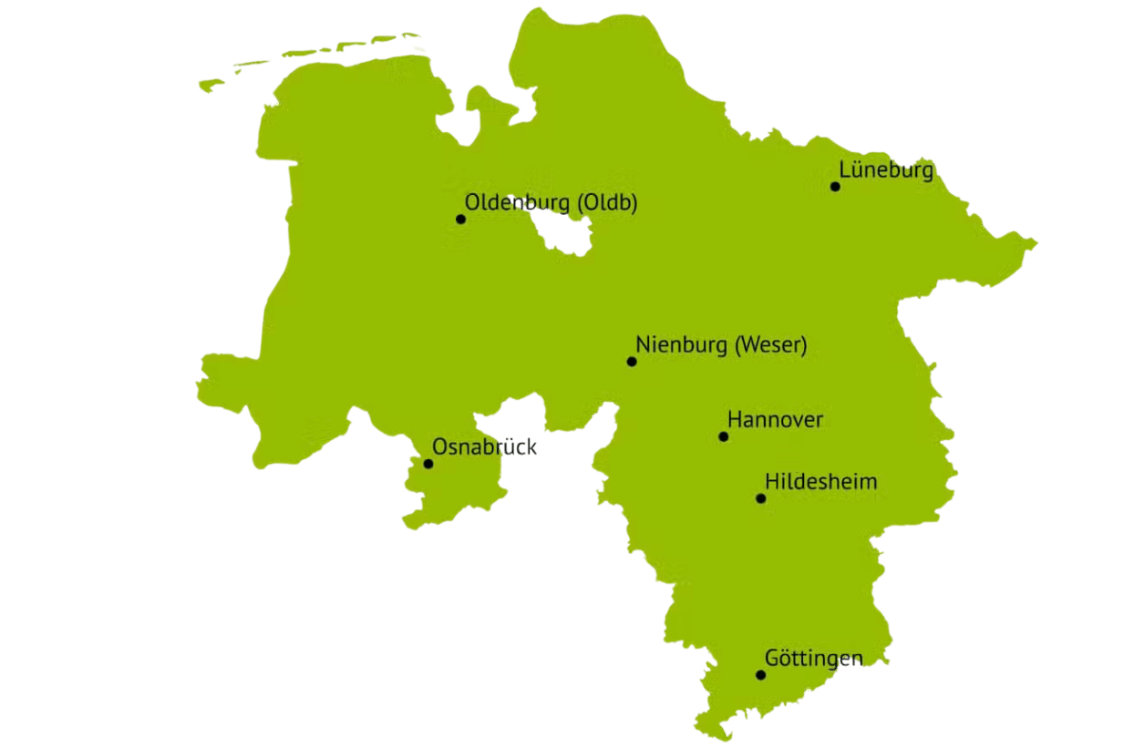 Karte von Niedersachsen mit Städtenamen